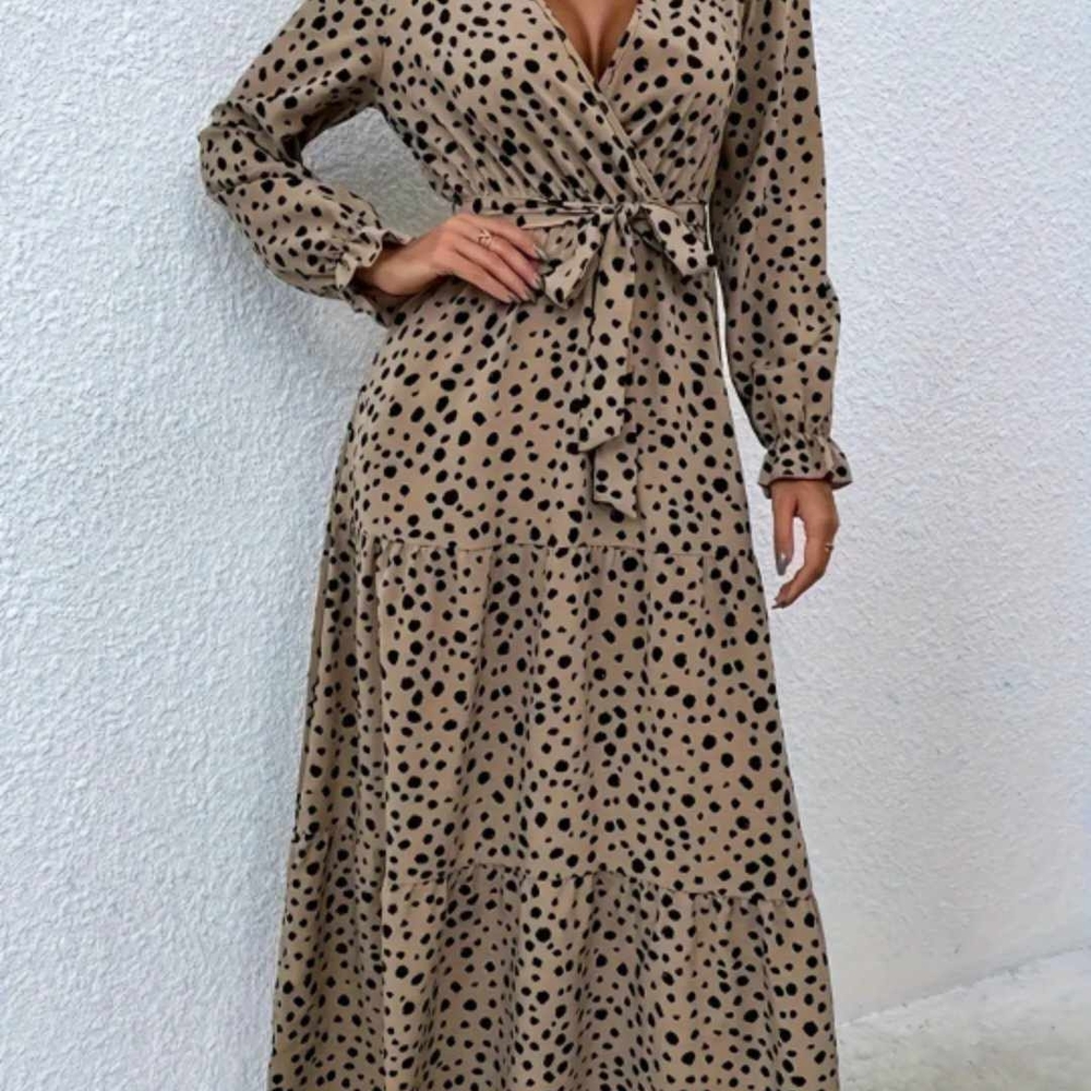 NEW Stylish Polka Dot Maxi Dress - Tan and Black